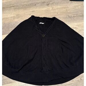 UGG Anjeline Black Cape Poncho Knit Sweater V Neck Button Women's XL Oversized